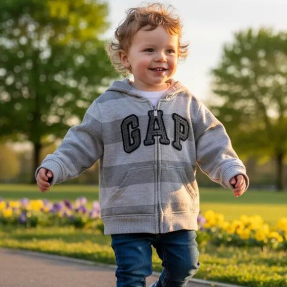 Baby Gap Striped Zip-Up Logo Hoodie 2T - Picture 1 of 8